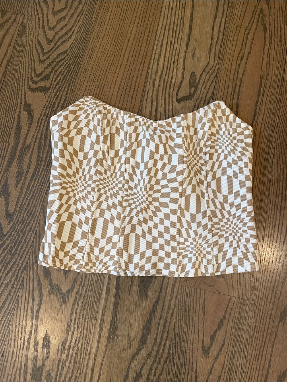 Women’s Et Clet Strapless Geometric Pattern Top in Cream and Tan